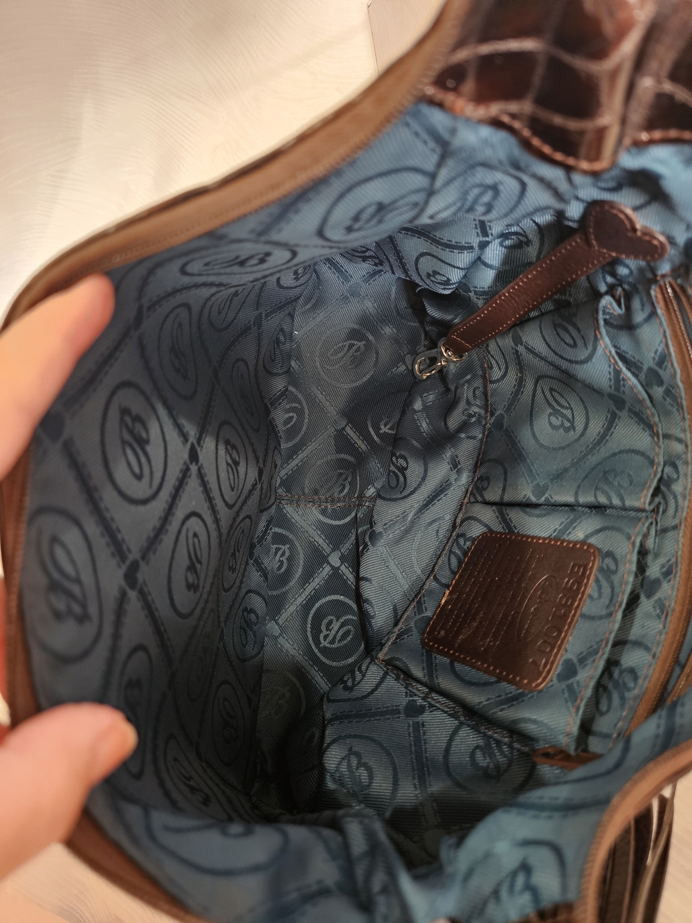 The Brighton Barbados Espresso Croc-Embossed Patent Leather Hobo Bag - Picture 9 of 11